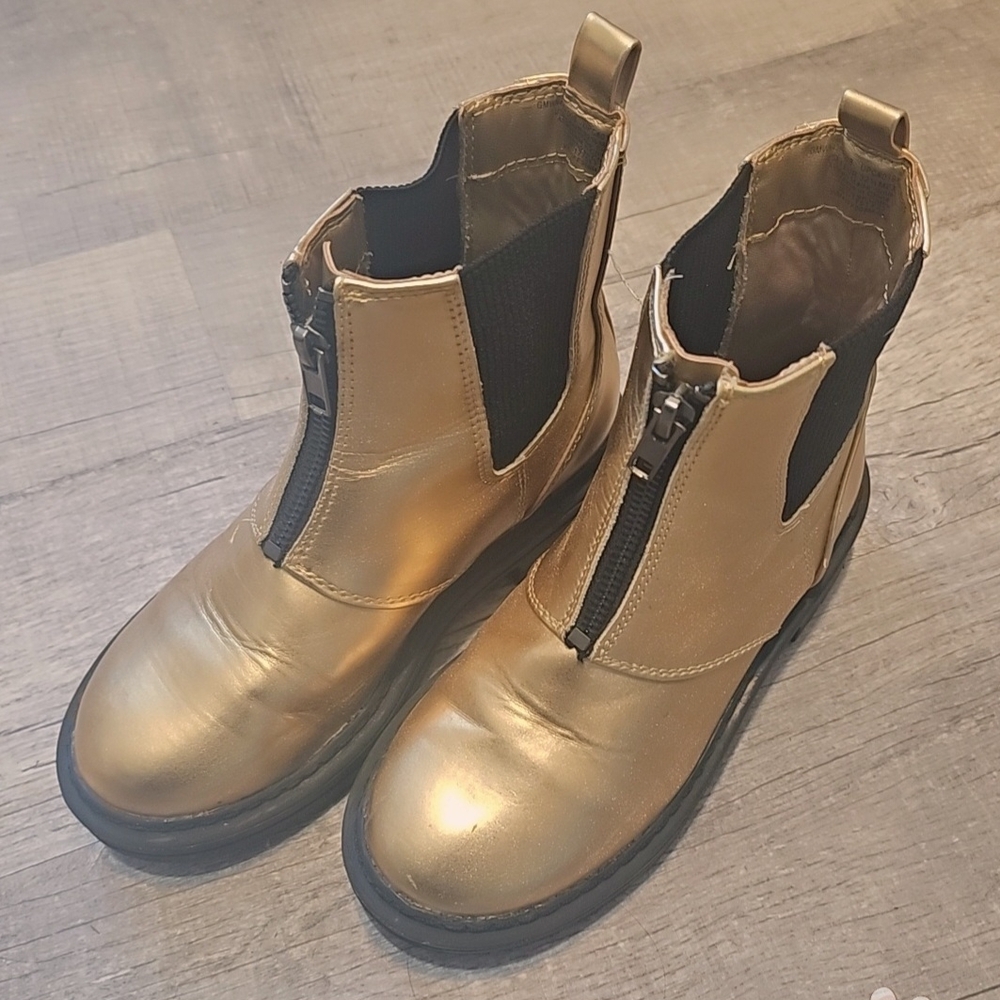 Gold Ankle Boots with Black Accents